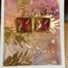 Hand made earrings, gold, red and pink alcohol ink in square metal bezels with cabochon top.