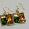 Hand made earrings in green and gold