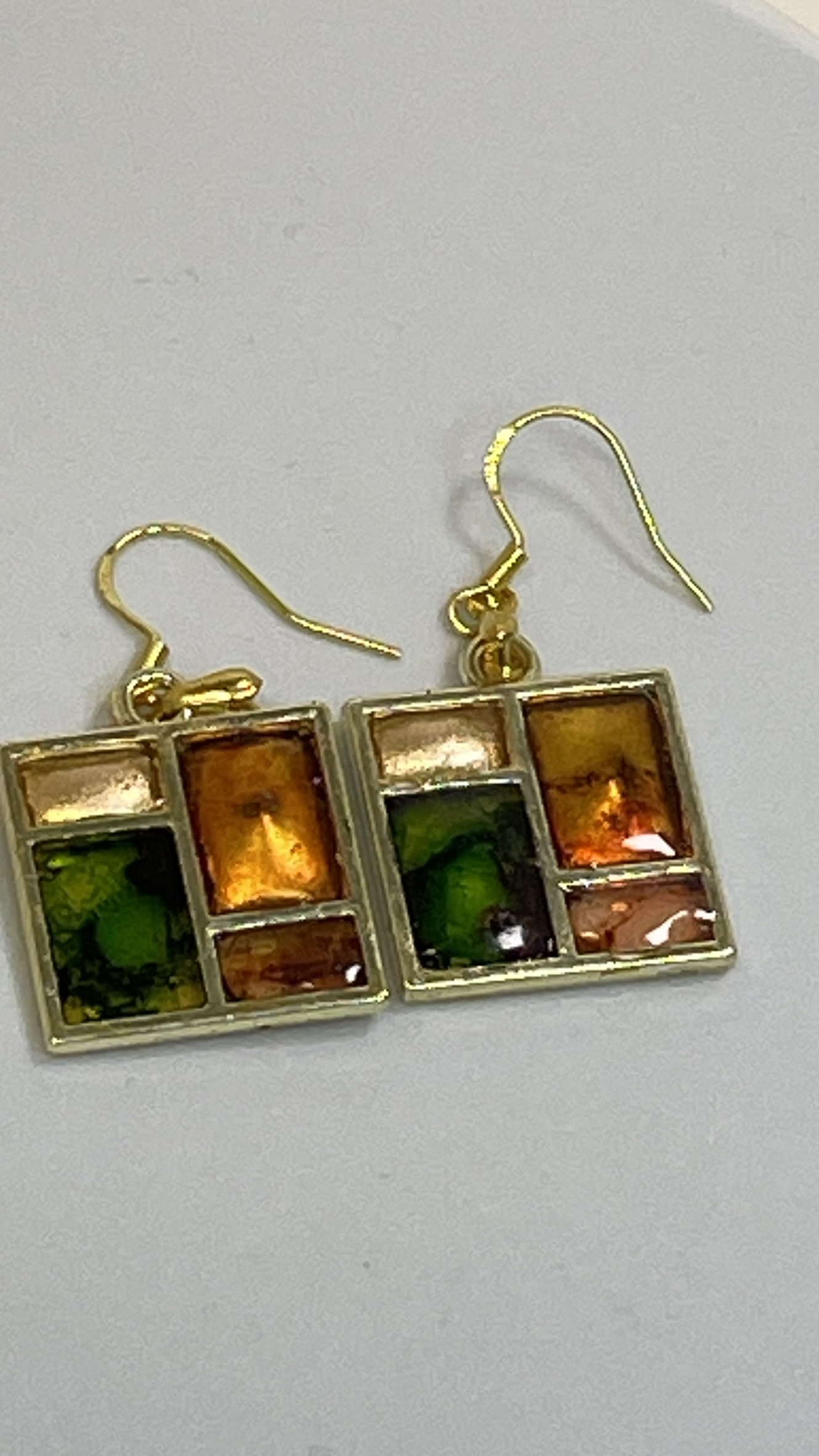 Hand made earrings in green and gold