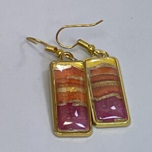 Jewellery: Earrings with gold, purple and orange stripes hand crafted from ink and paper