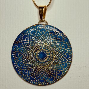 Tauranga Jewellery - double sided gold and blue hand made mandala pendant