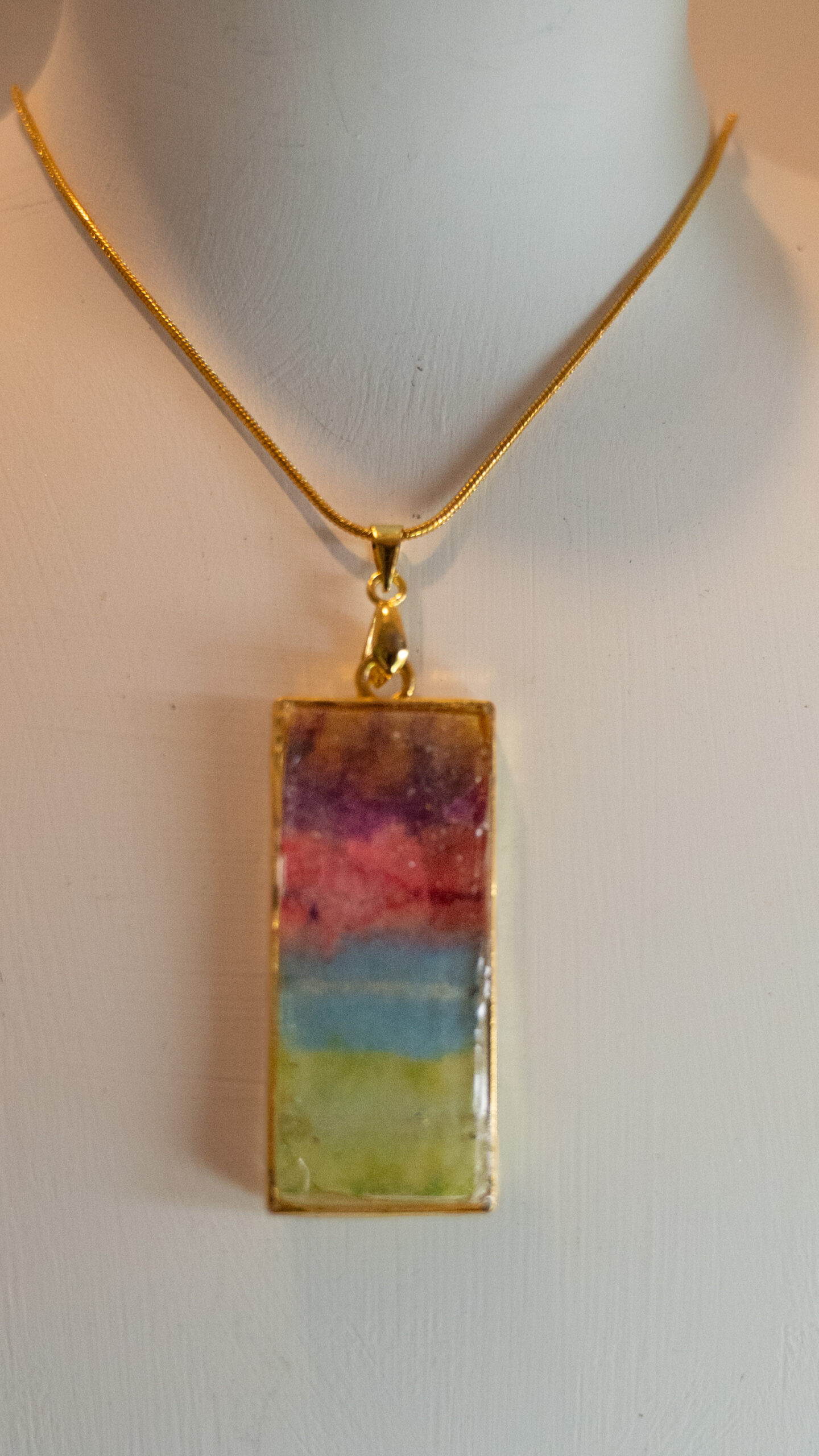 Tauranga Jewellery: Pendant hand crafted from tissue, alcohol ink and resin