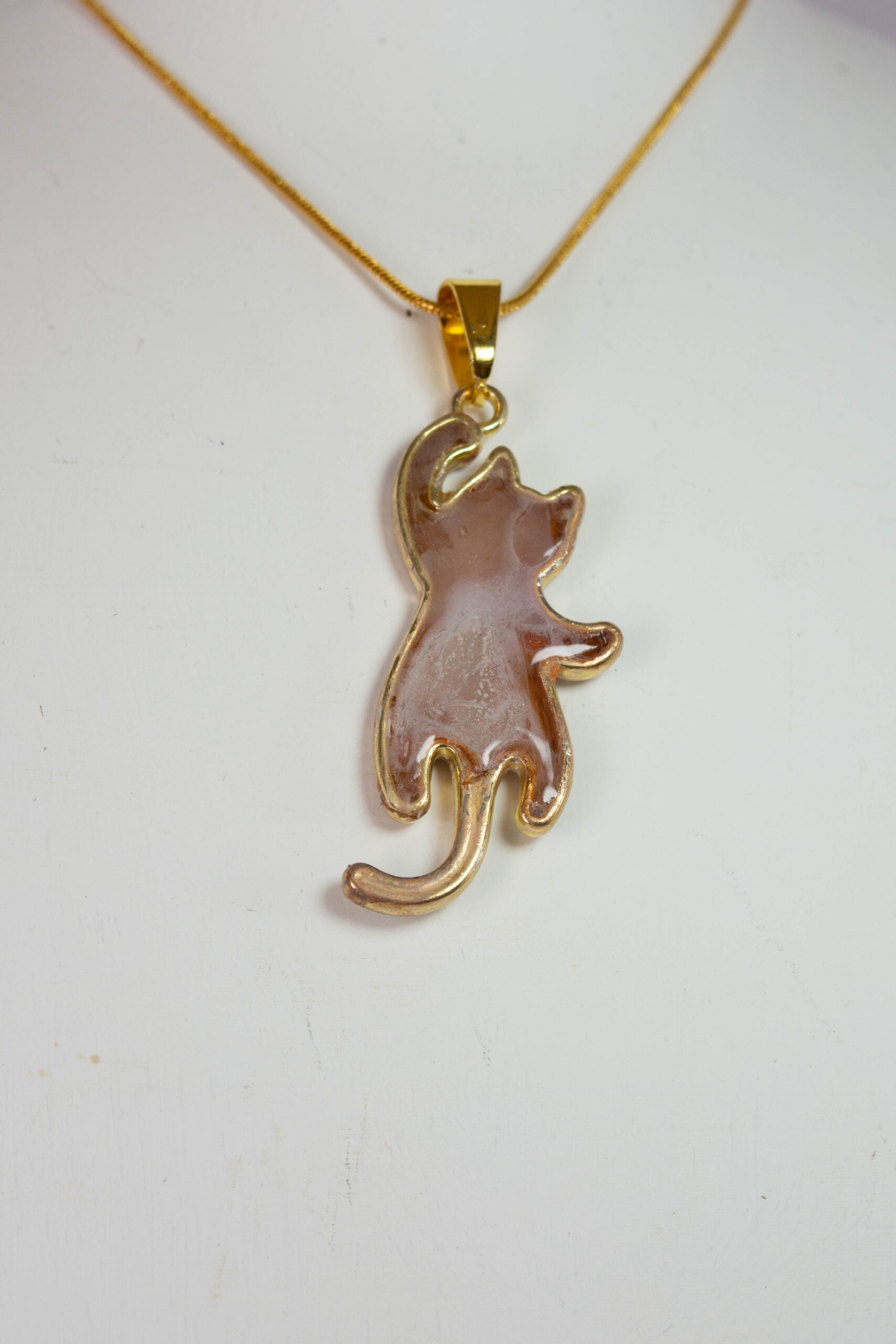 Cream, gold and brown cat pendant. Double sided. Cat jewellery.