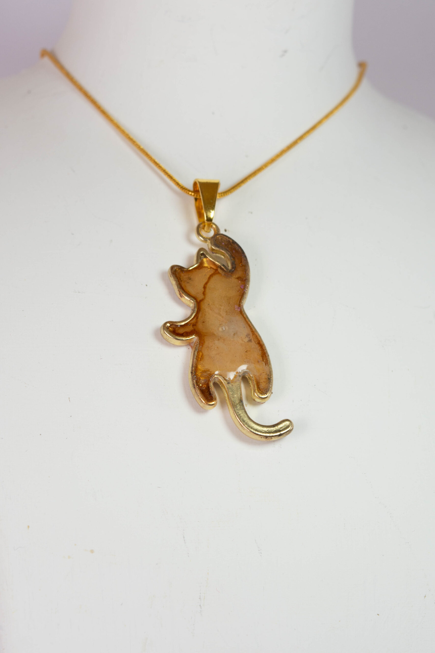 Cream, gold and brown cat pendant. Double sided. Cat jewellery.