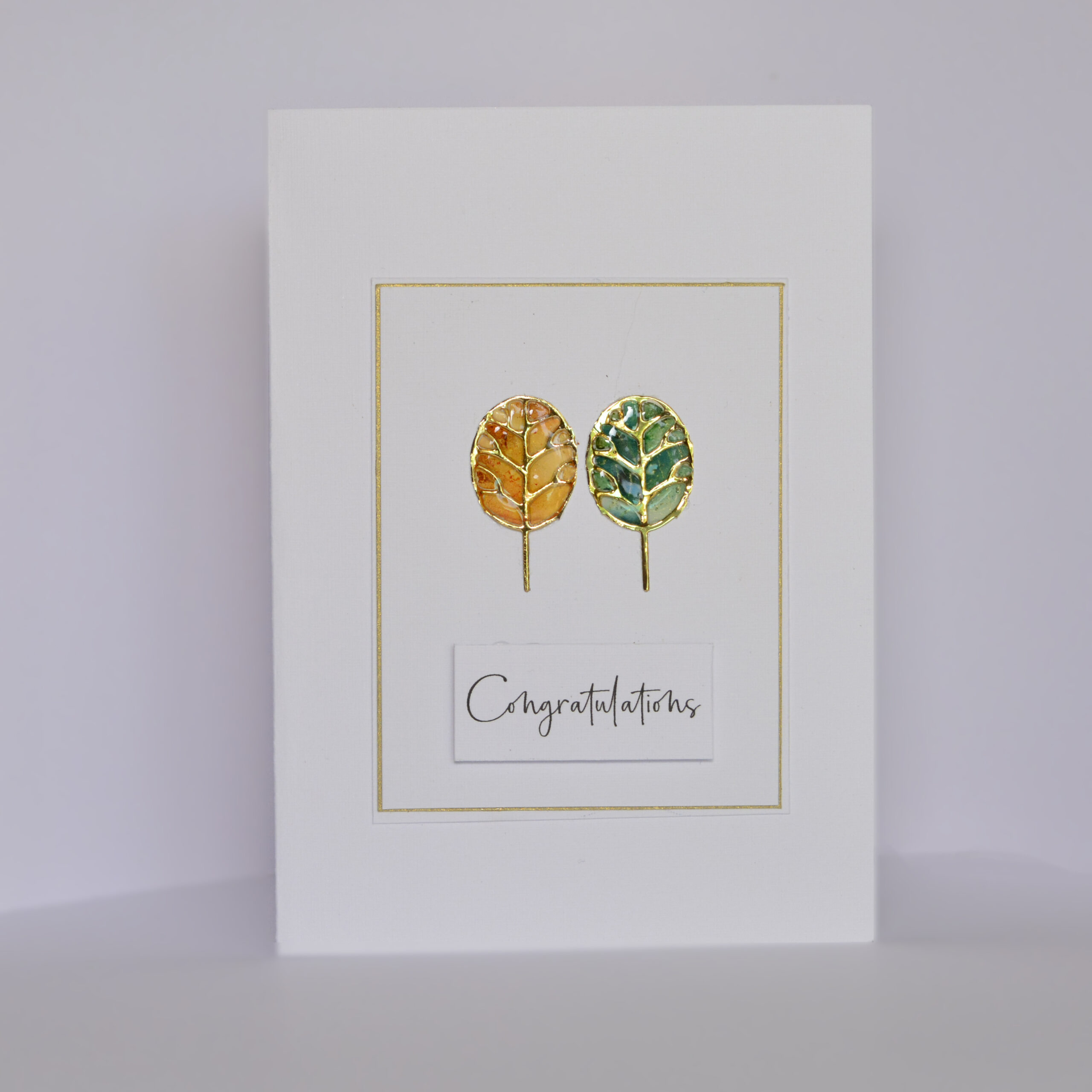 Congratulations Card: pair of gold bordered trees
