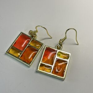 Handmade earrings, yellow and gold windows