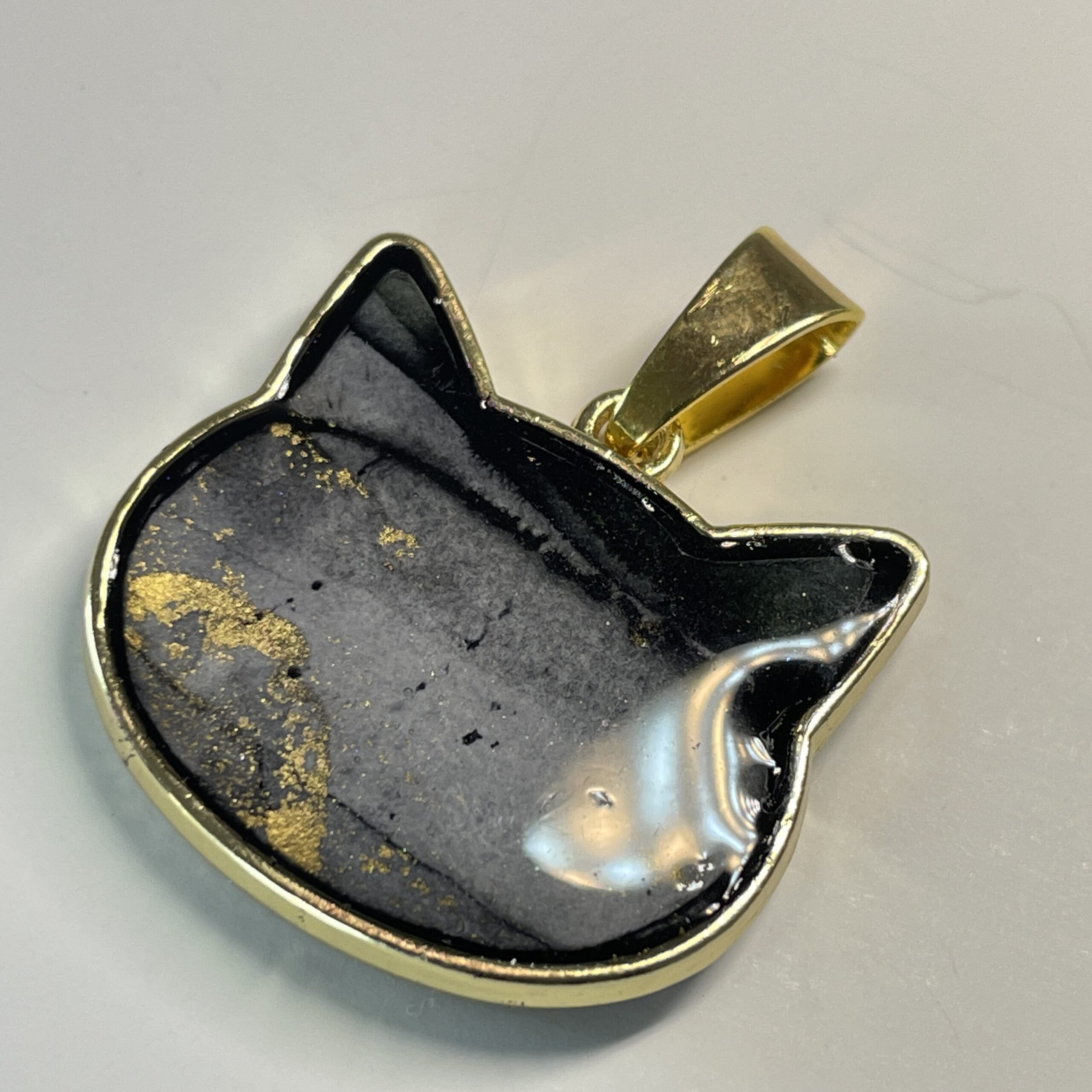 Hand made cat pendant in black, grey and silver