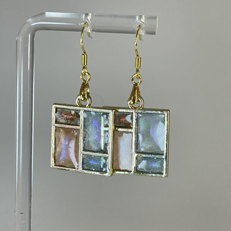 Sparkly pastel and gold window earrings
