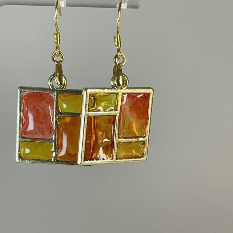 Handmade earrings, yellow and gold windows