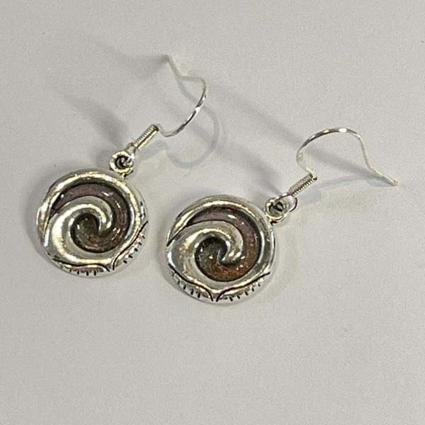 Orange-pink chameleon spiral hand made earrings in NZ” from Bulk EditSilvery red spiral hand made earrings in NZ SS925 hooks