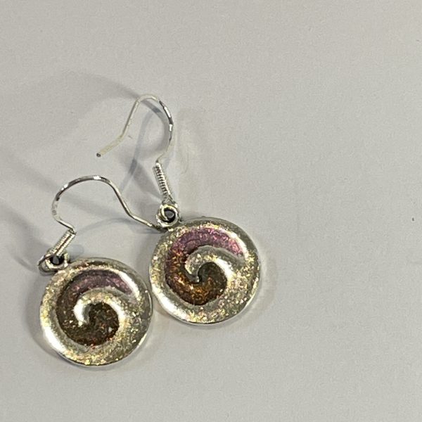 Orange-pink chameleon spiral hand made earrings in NZ” from Bulk EditSilvery red spiral hand made earrings in NZ SS925 hooks