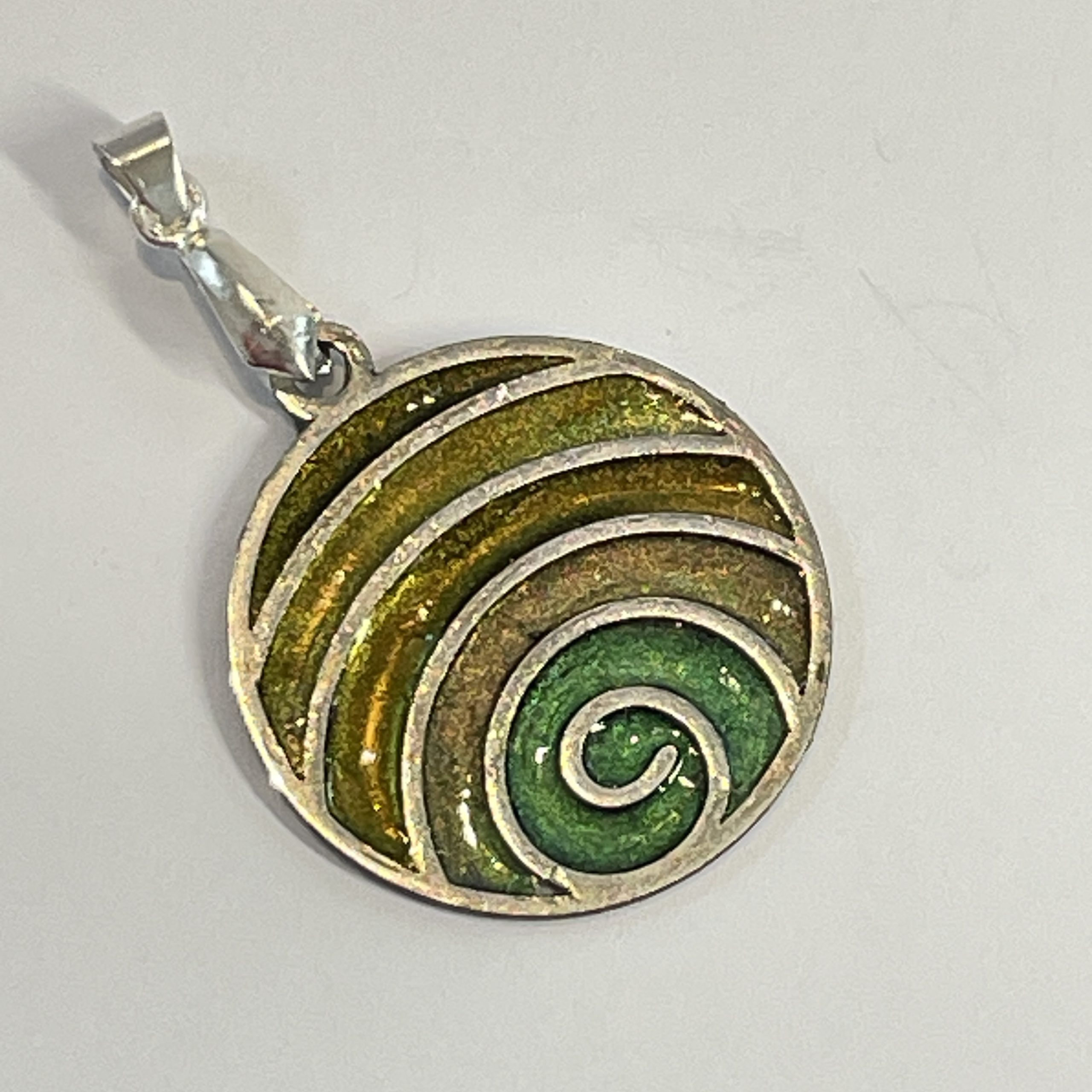 Hand made pendant in multiple green tones
