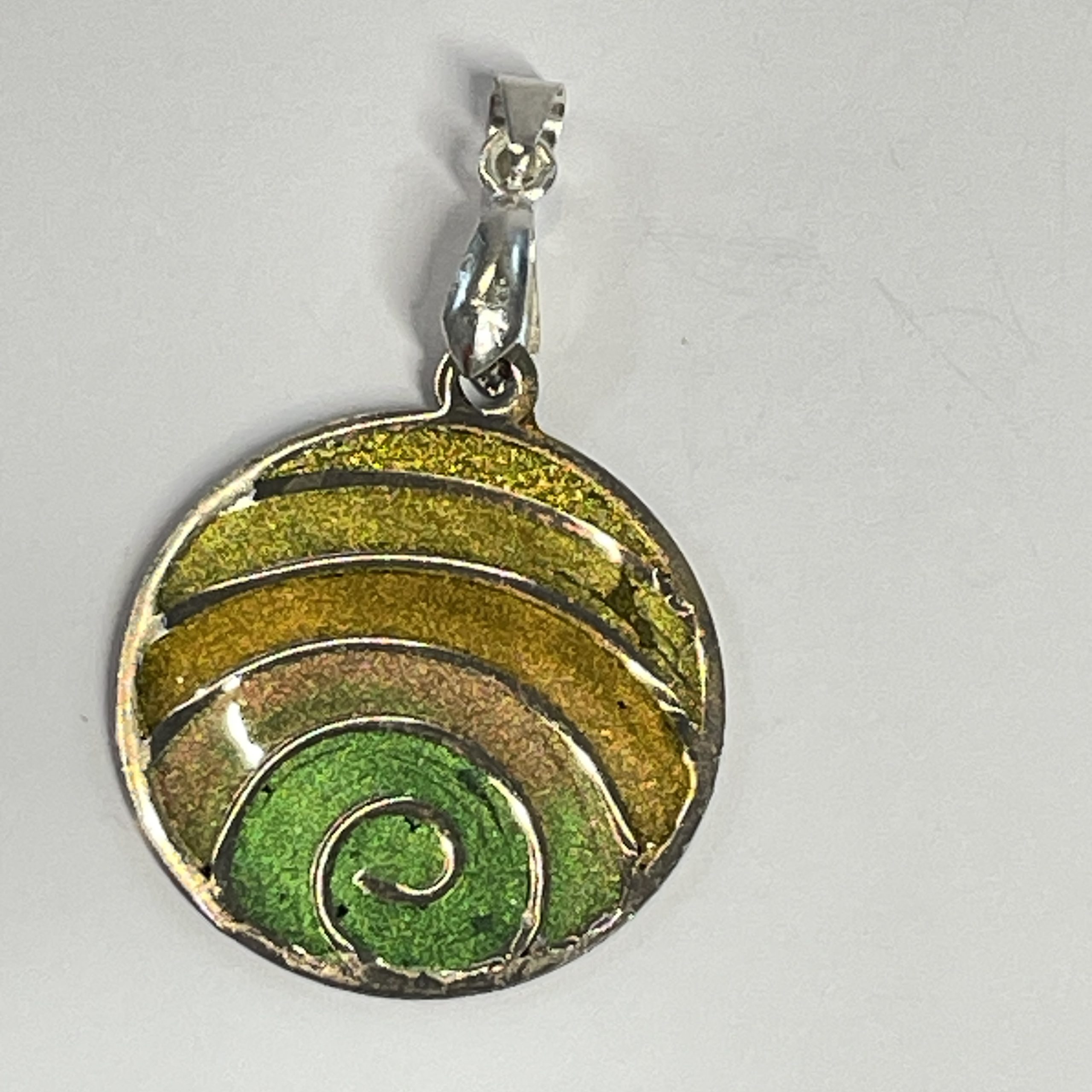 Hand made pendant in multiple green tones