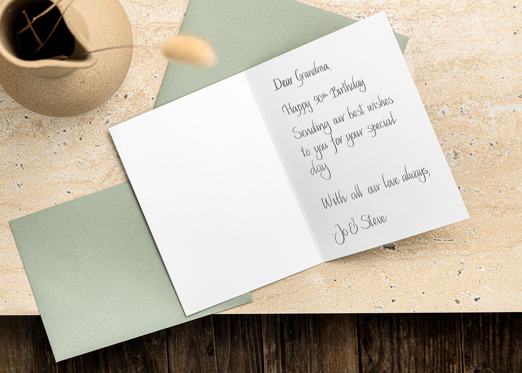 Calligraphy inside hand made greeting card Tauranga NZ