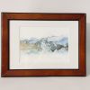 "Mt Maunganui Stormy Surf". Hand painted in Tauranga, this piece has been created with ink on paper featuring blue and green waves reminescent of Mt Maunganui in New Zealand's Bay of Plenty. Metallic gold highlights shine in different lighting conditions.
