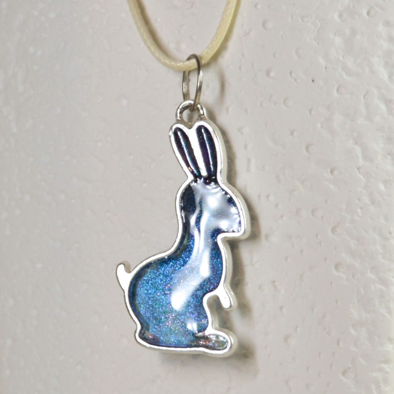 NZ Hand made rabbit pendant charm iridescent blue