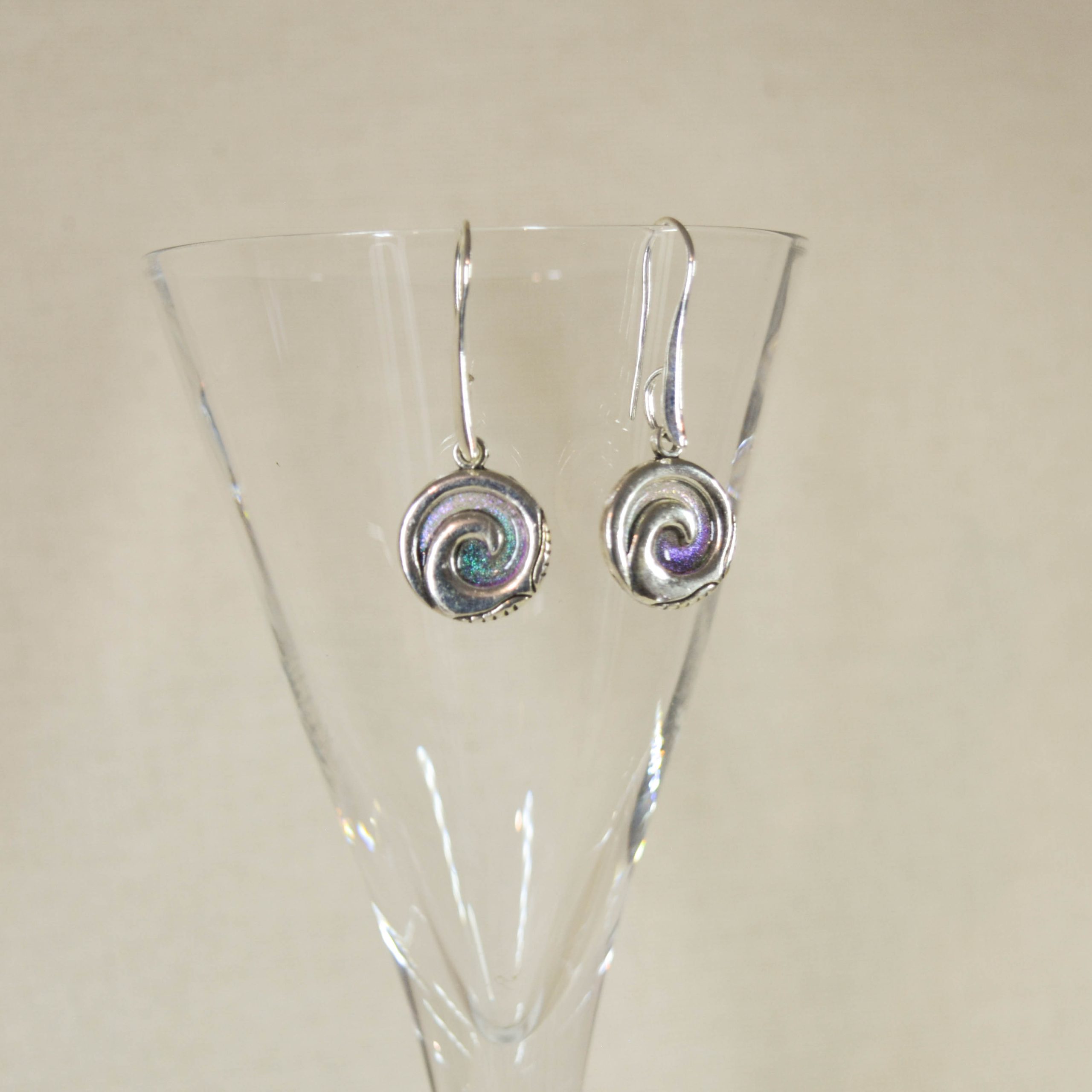 Hand painted spiral earrings, NZ original jewellery