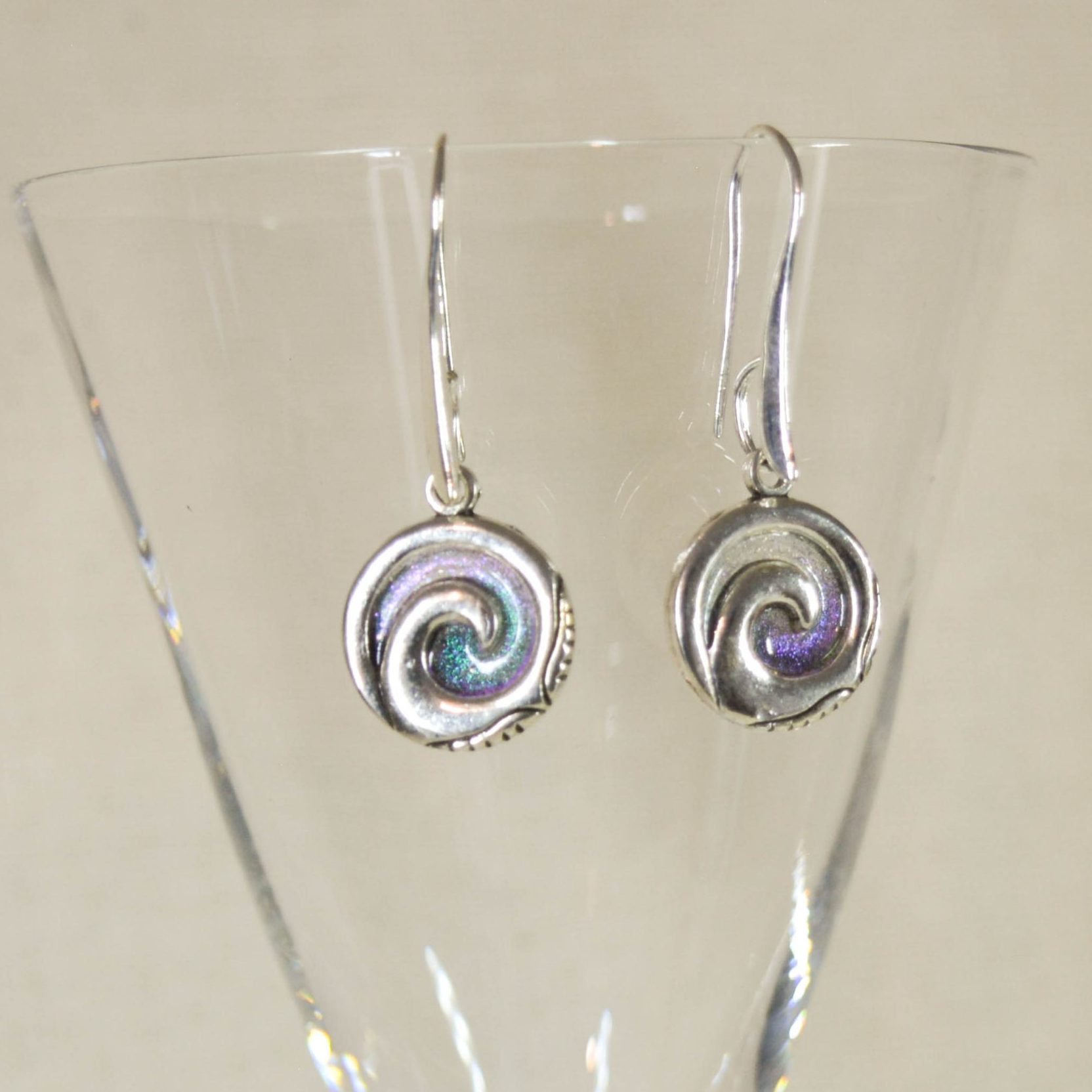 Hand painted spiral earrings, NZ original jewellery