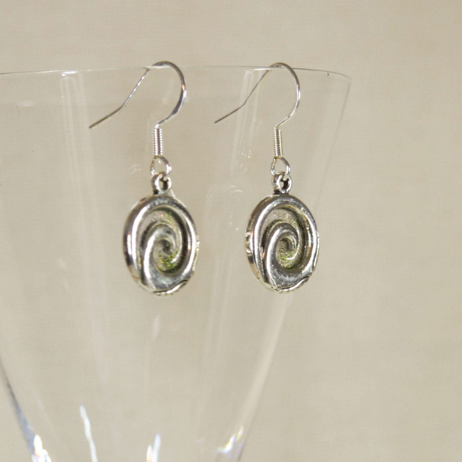 NZ Hand made earrings, silvery spirals with SS925 hooks NZ Hand made earrings, silvery spirals with SS925 hooks