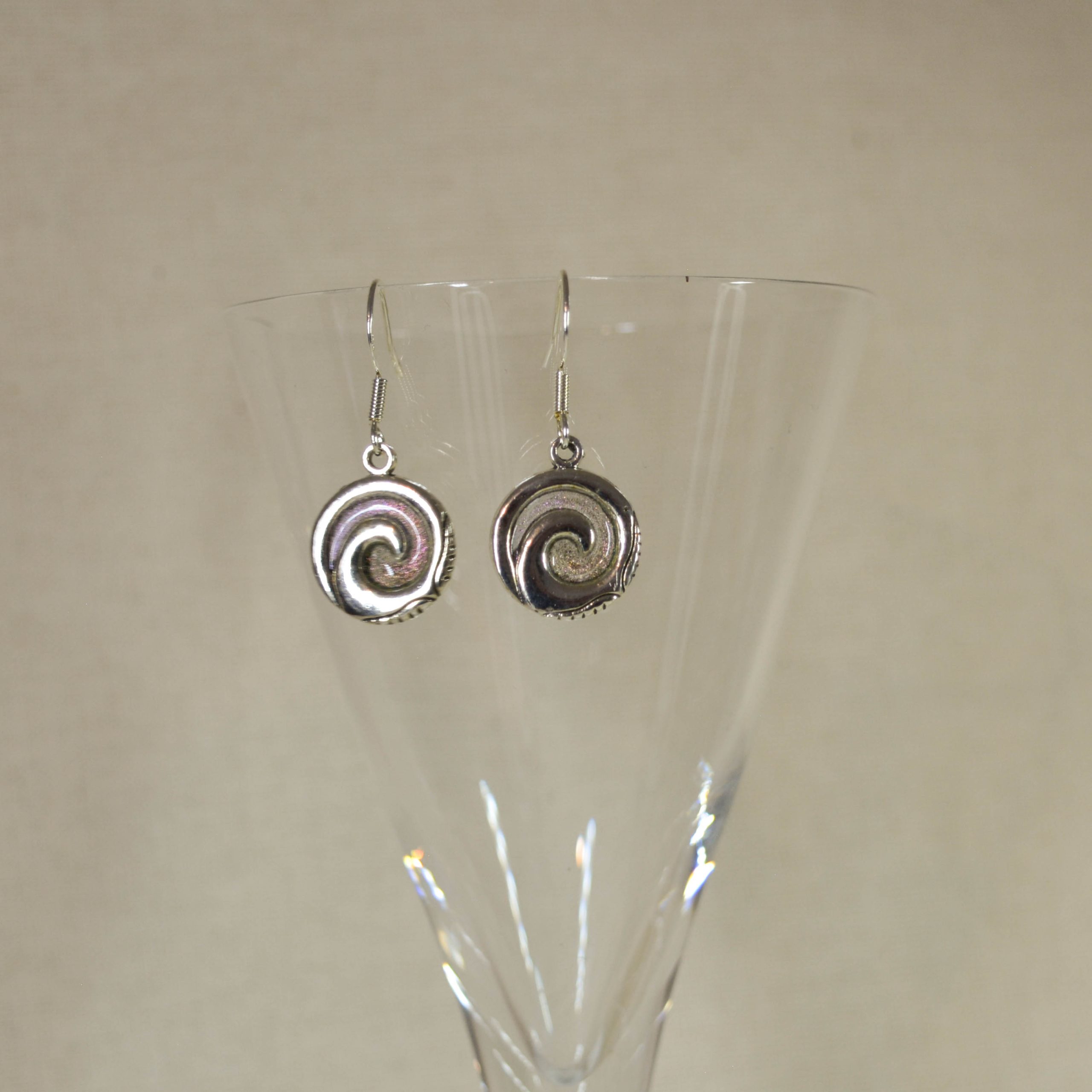 NZ Hand made earrings, silvery spirals with SS925 hooks NZ Hand made earrings, silvery spirals with SS925 hooks