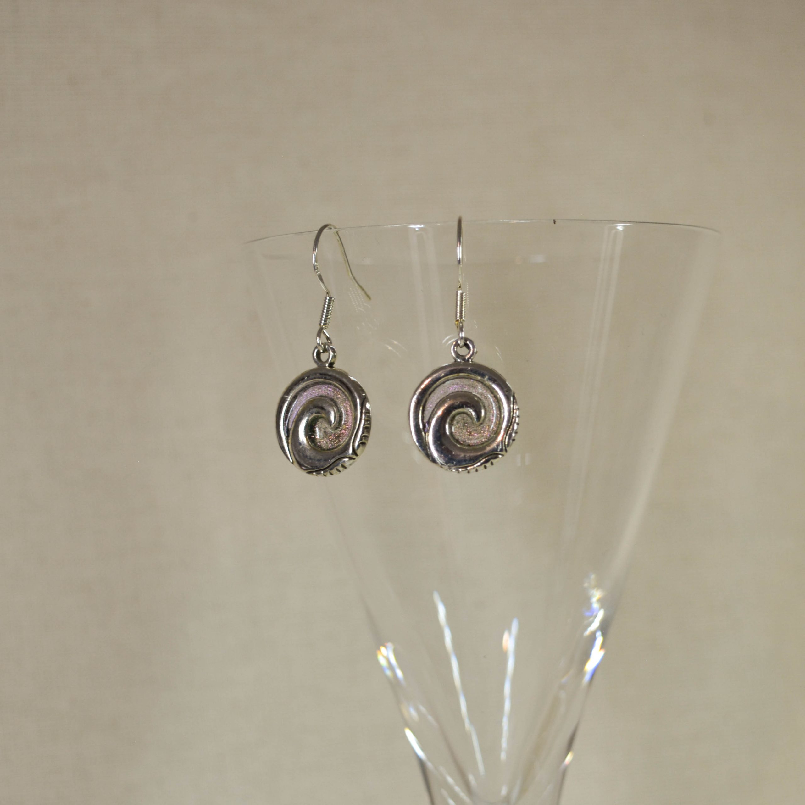 NZ Hand made earrings, silvery spirals with SS925 hooks NZ Hand made earrings, silvery spirals with SS925 hooks
