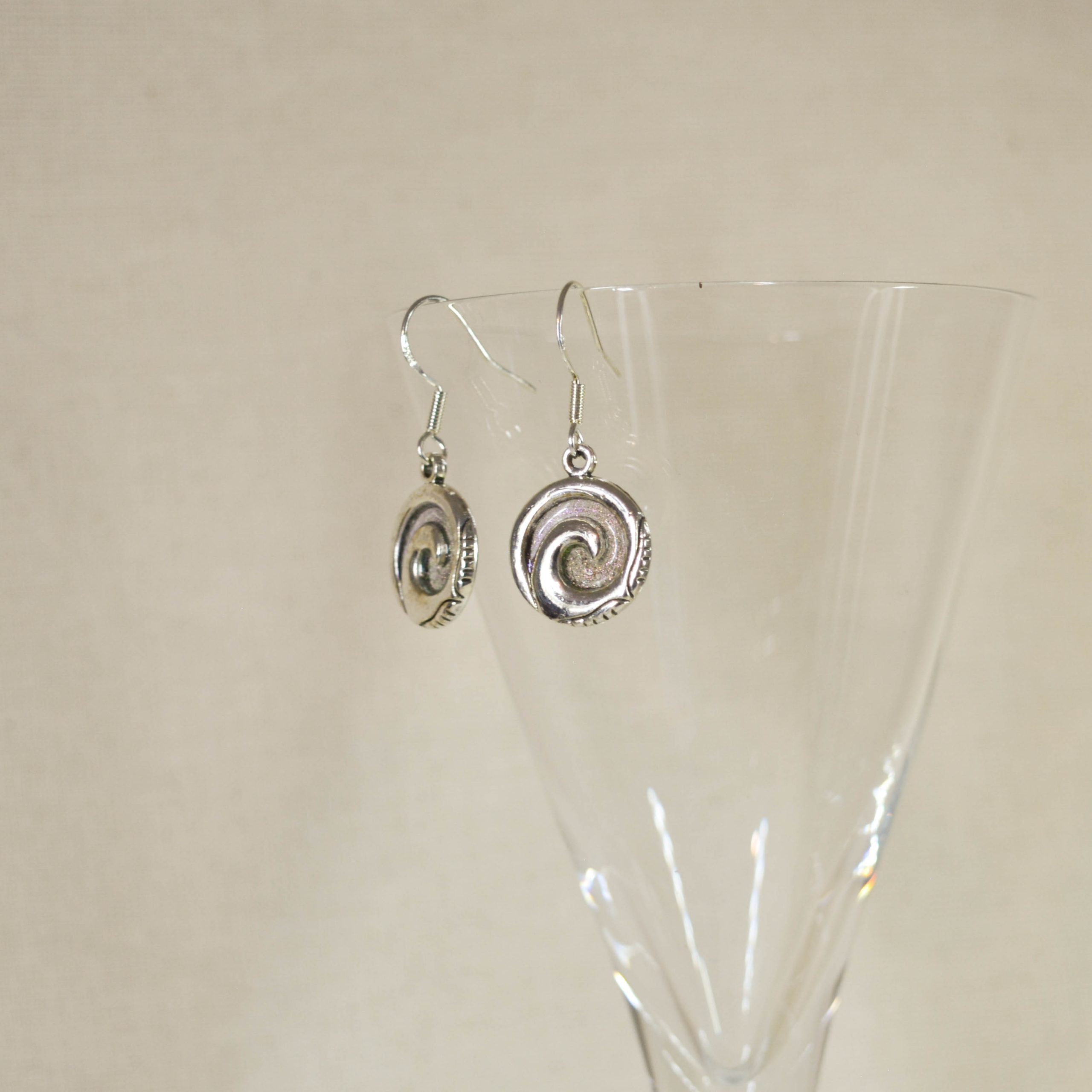 NZ Hand made earrings, silvery spirals with SS925 hooks NZ Hand made earrings, silvery spirals with SS925 hooks