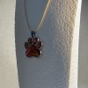 Hand made pendant featuring chameleon colour shift pigment in a silver-coloured pet paw bezel