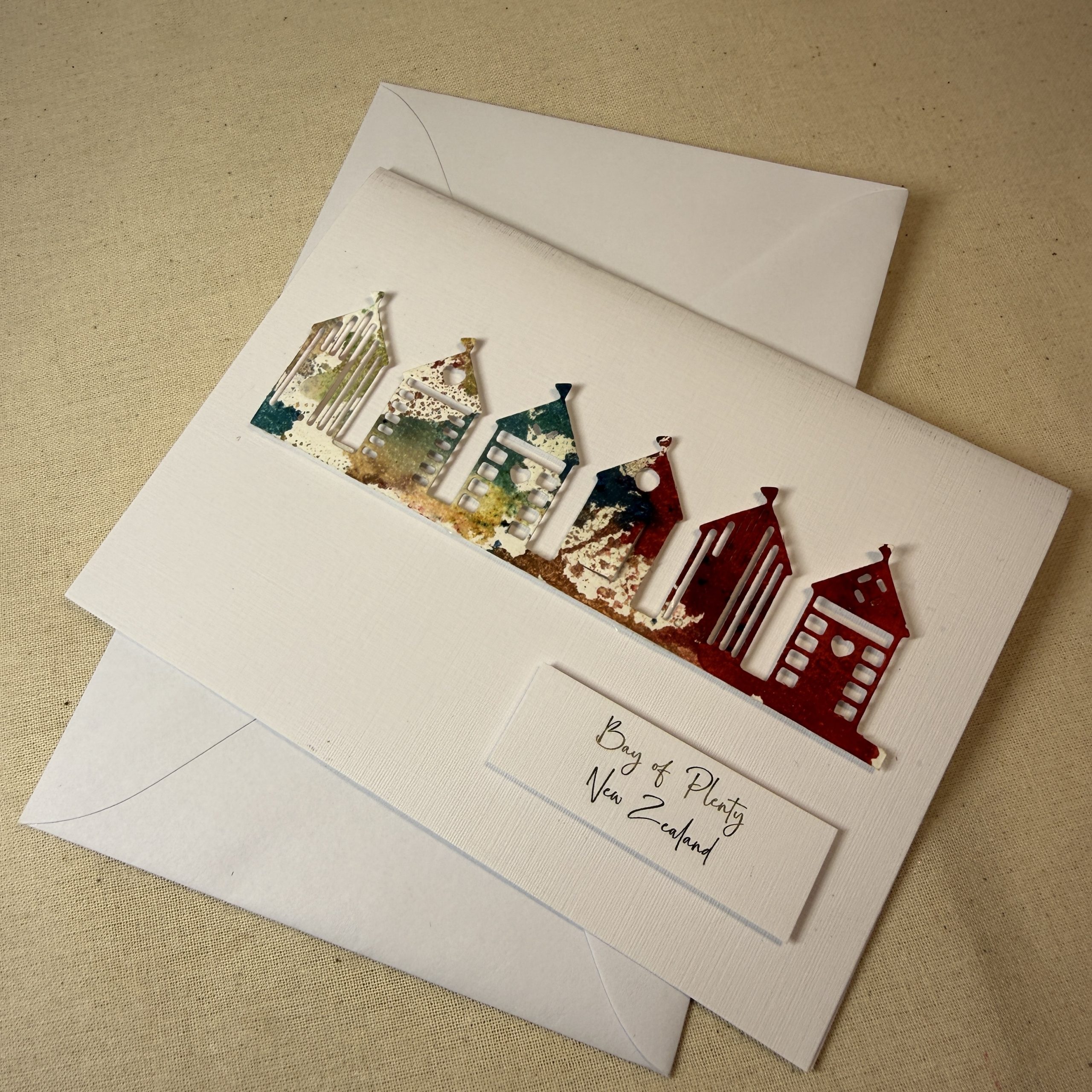 Bay of Plenty Greeting Card Hand Made Beach Huts