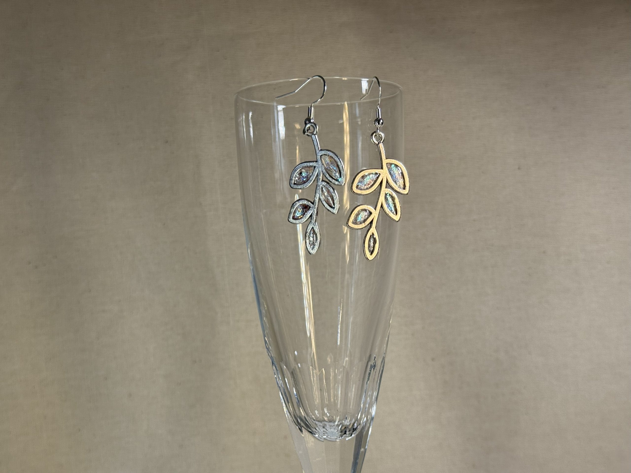 Silvery colour shift twig earrings