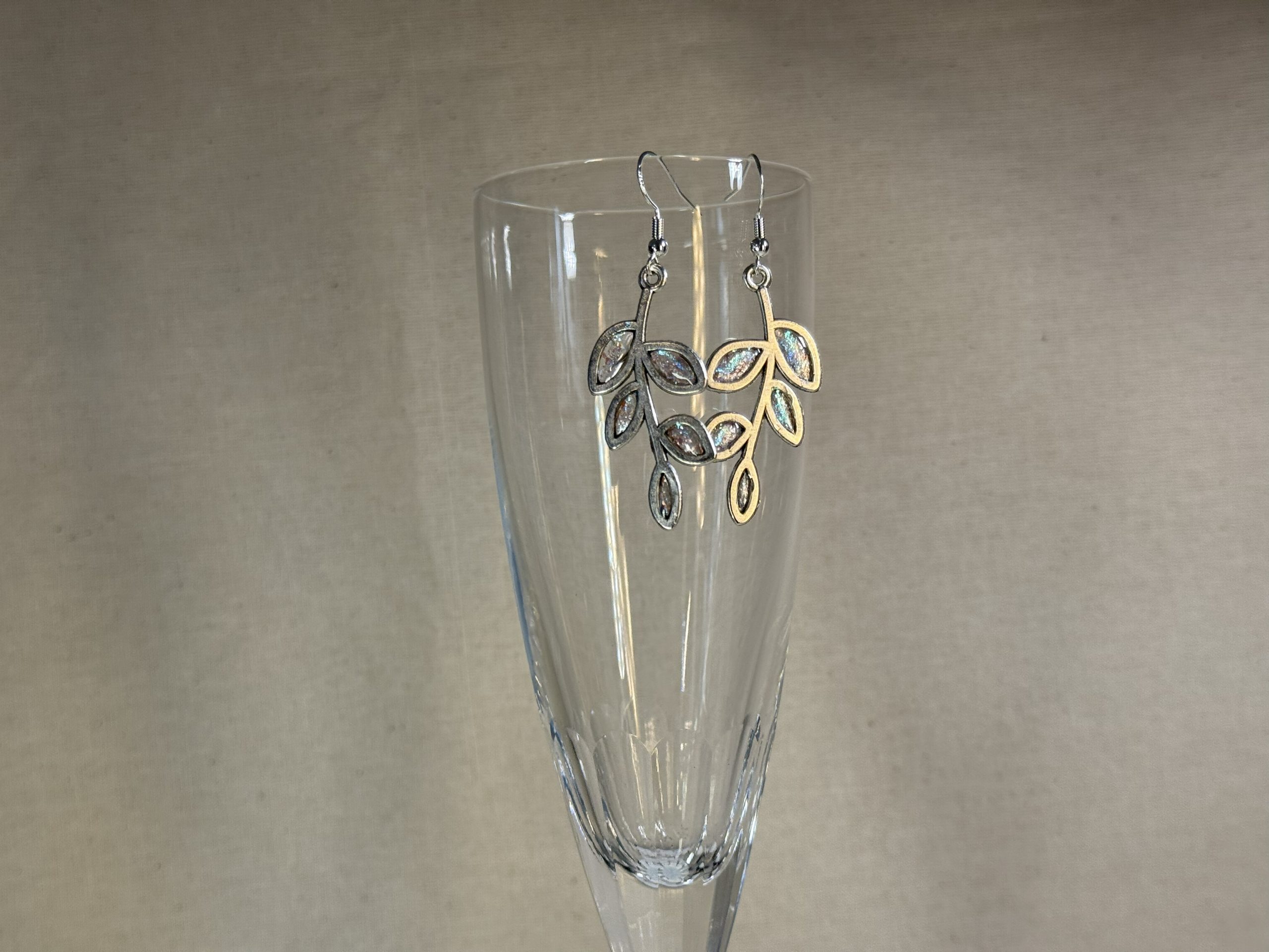 Silvery colour shift twig earrings