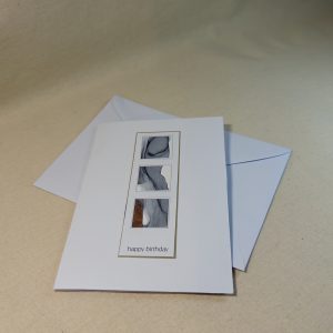 Hand made greeting card featuring grey and copper hand painted art