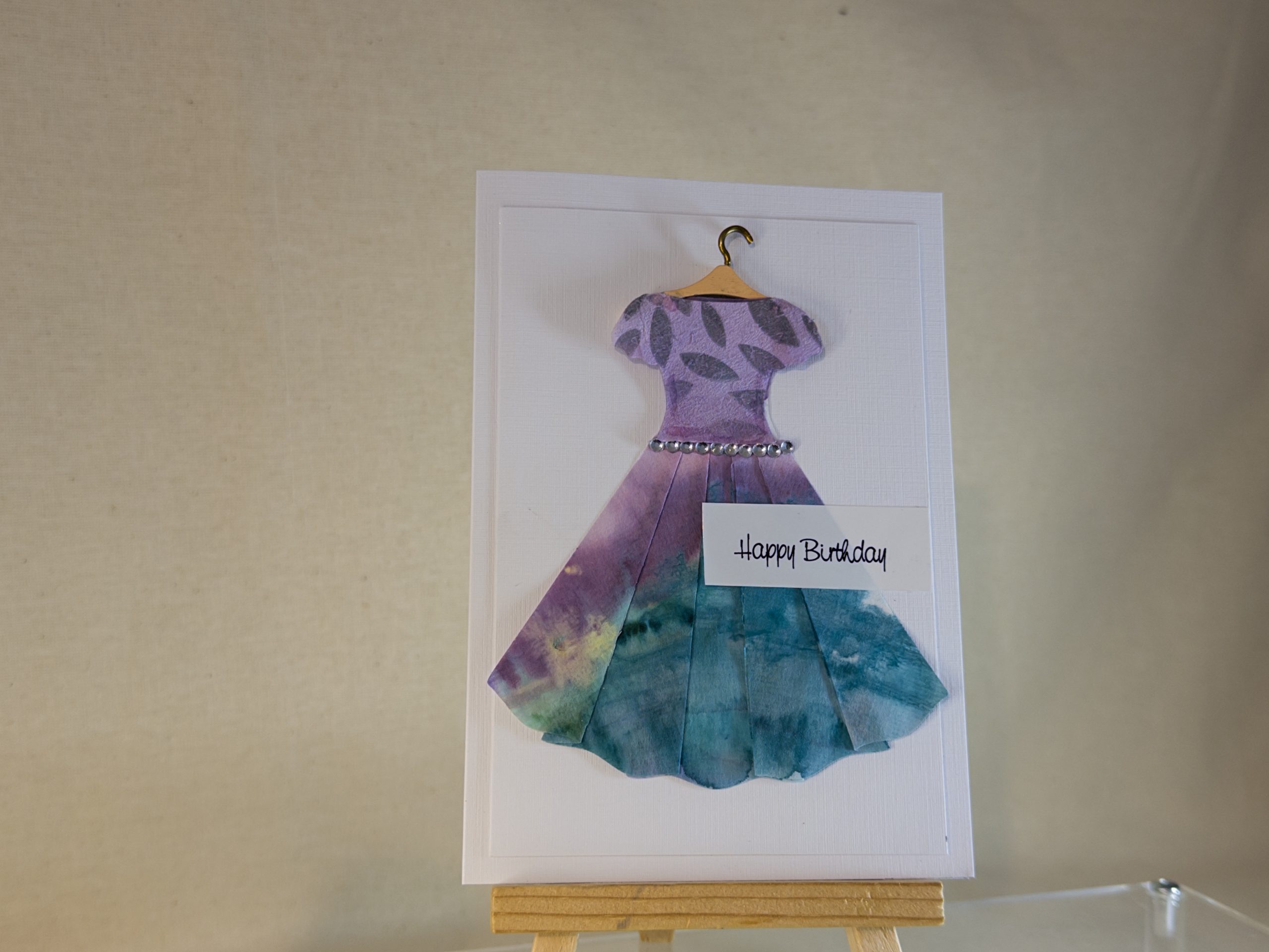 Happy Birthday Card featuring hand painted paper dress Happy Birthday Card featuring hand painted paper dress