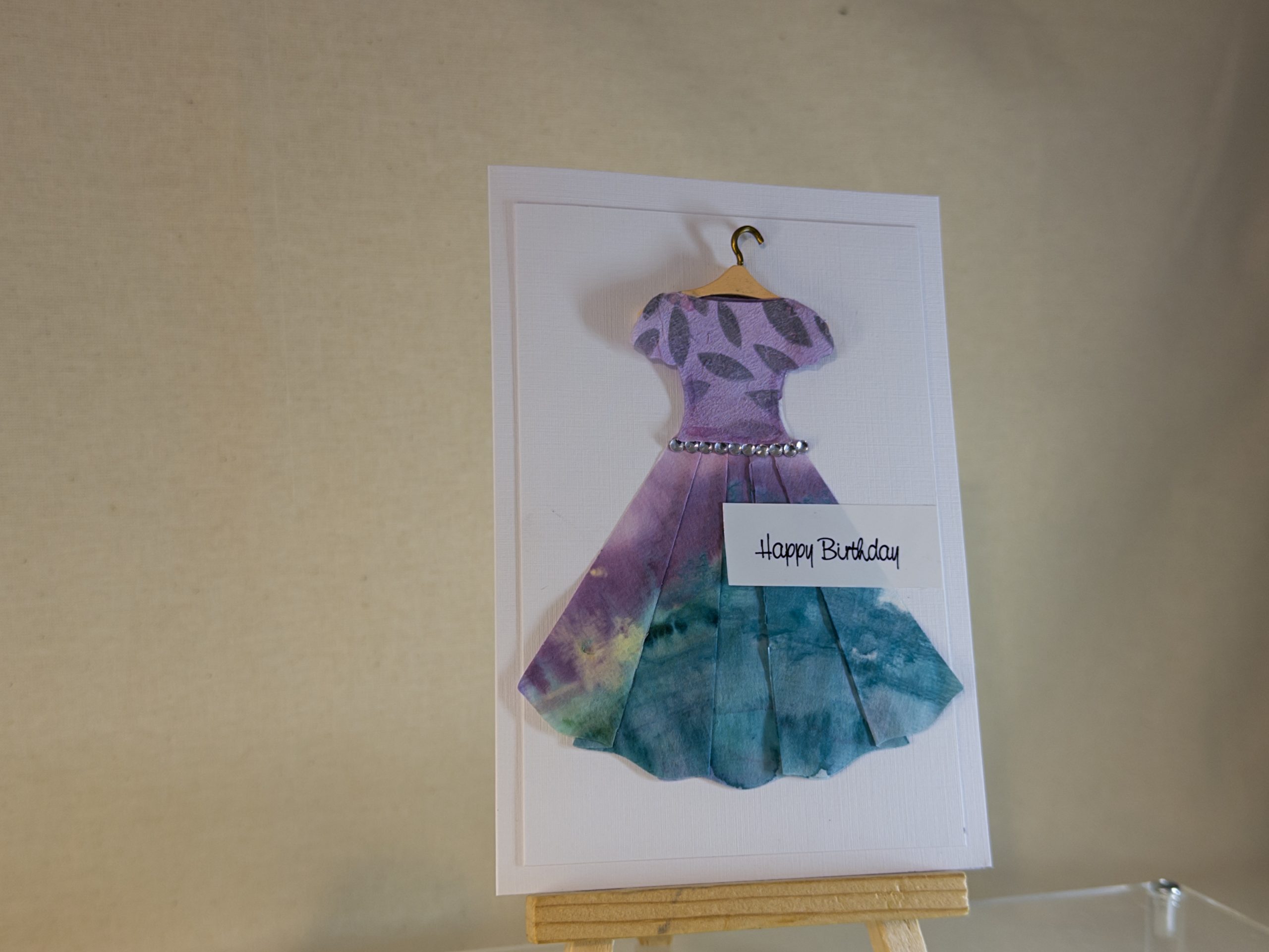 Happy Birthday Card featuring hand painted paper dress Happy Birthday Card featuring hand painted paper dress
