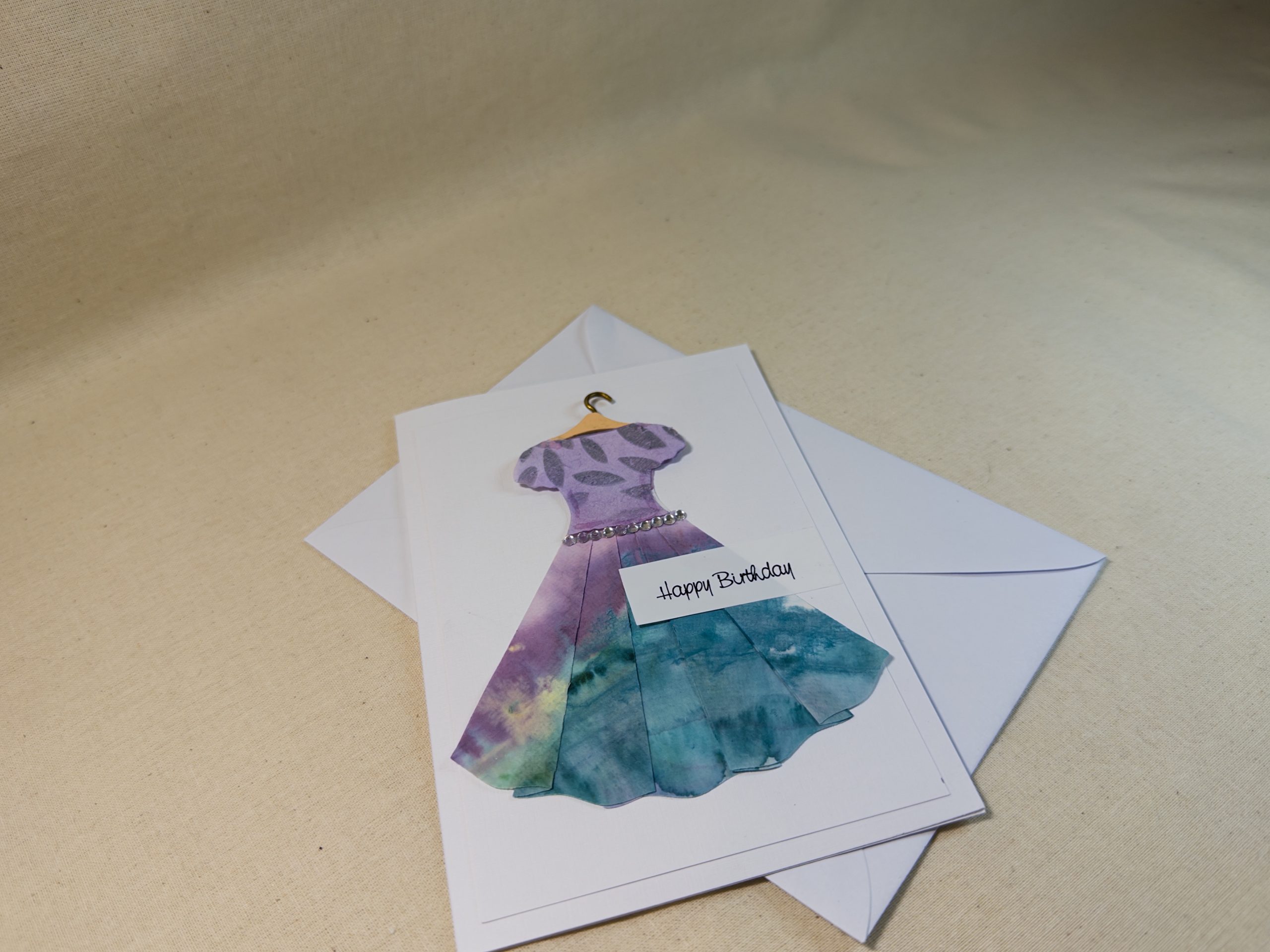 Happy Birthday Card featuring hand painted paper dress Happy Birthday Card featuring hand painted paper dress