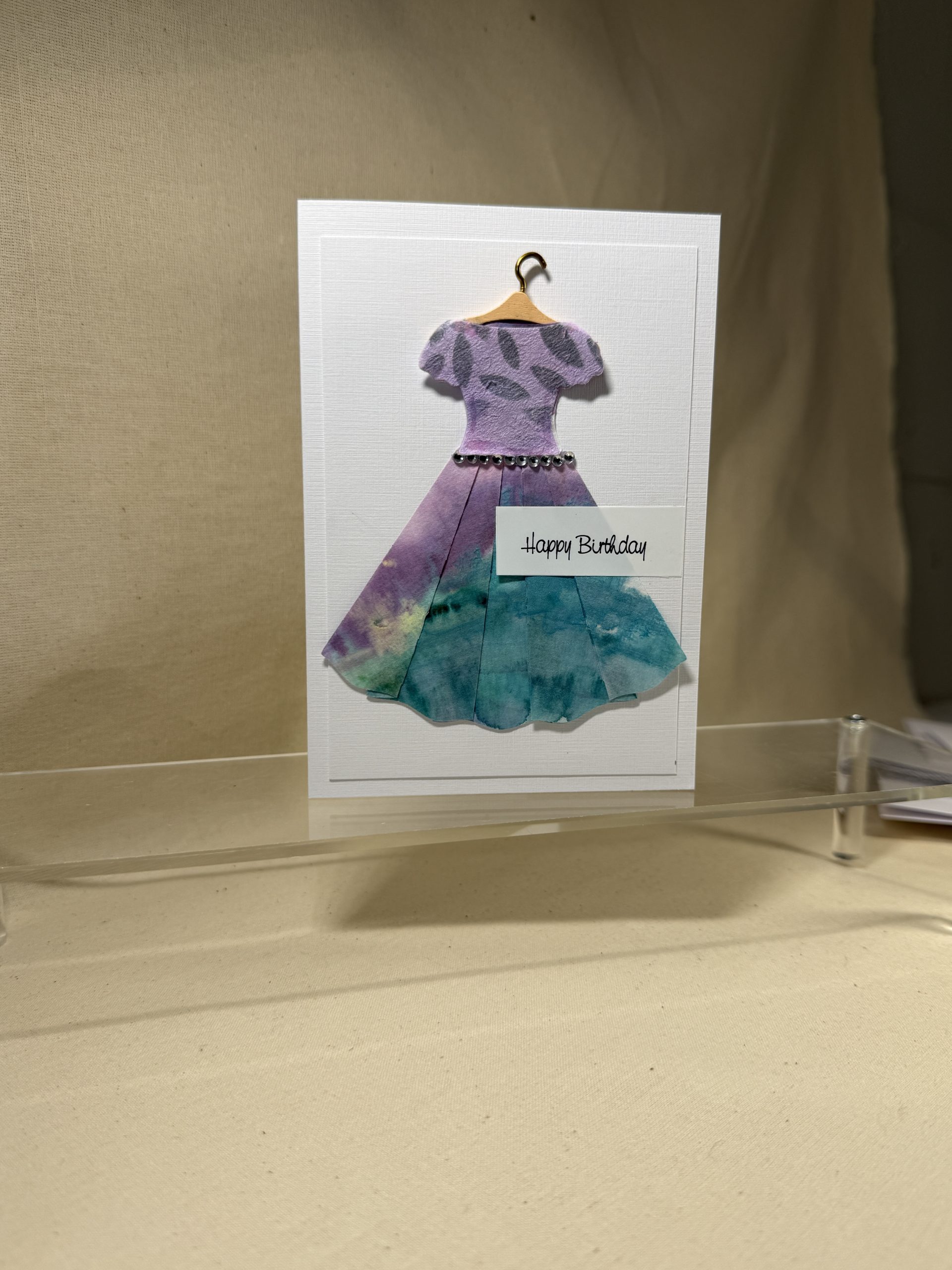 Happy Birthday Card featuring hand painted paper dress Happy Birthday Card featuring hand painted paper dress