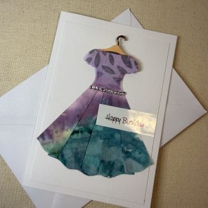 Happy Birthday Card featuring hand painted paper dress