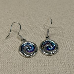 Silvery blue spiral earrings on ss925 hooks hand made in Tauranga, NZ