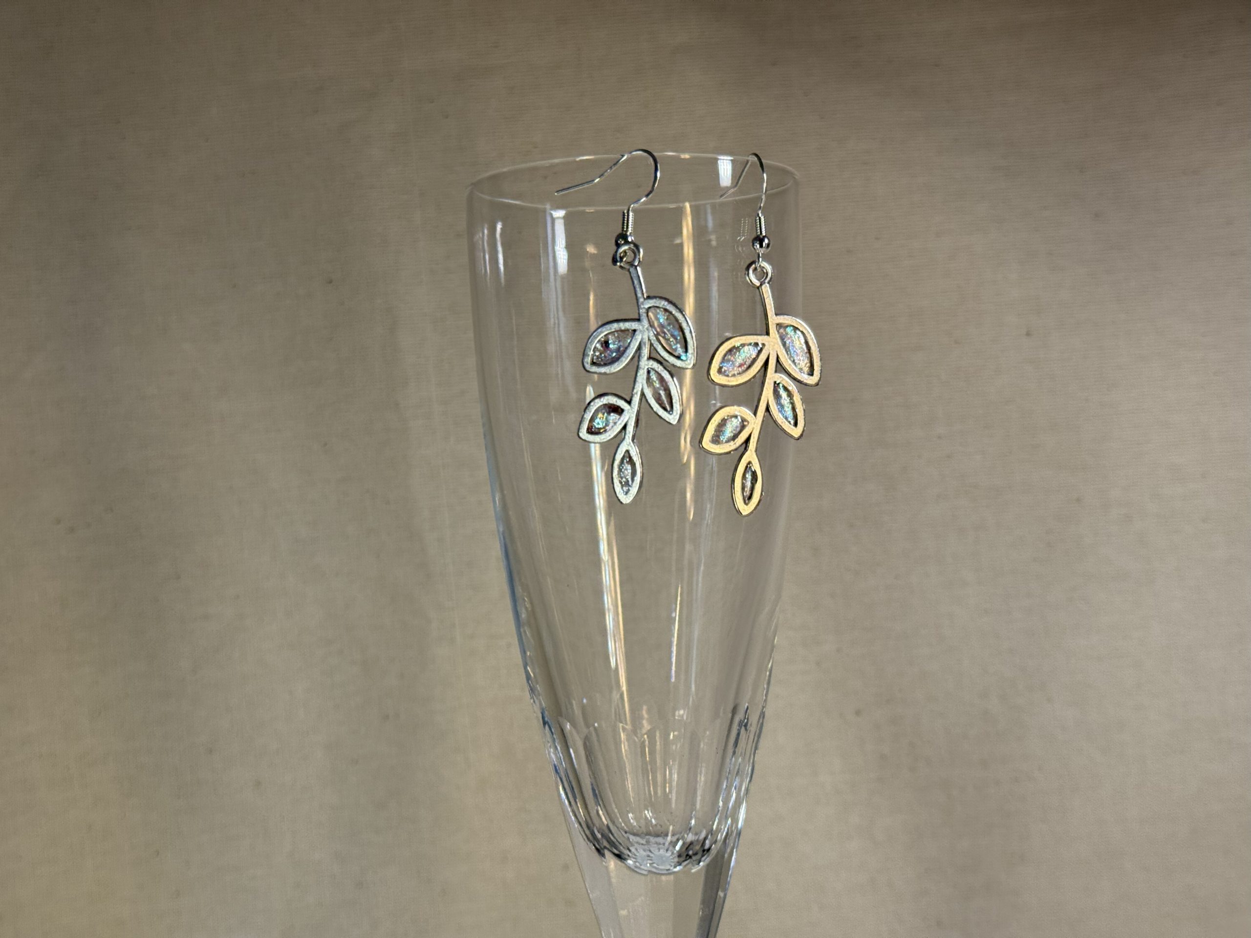 Silvery colour shift twig earrings