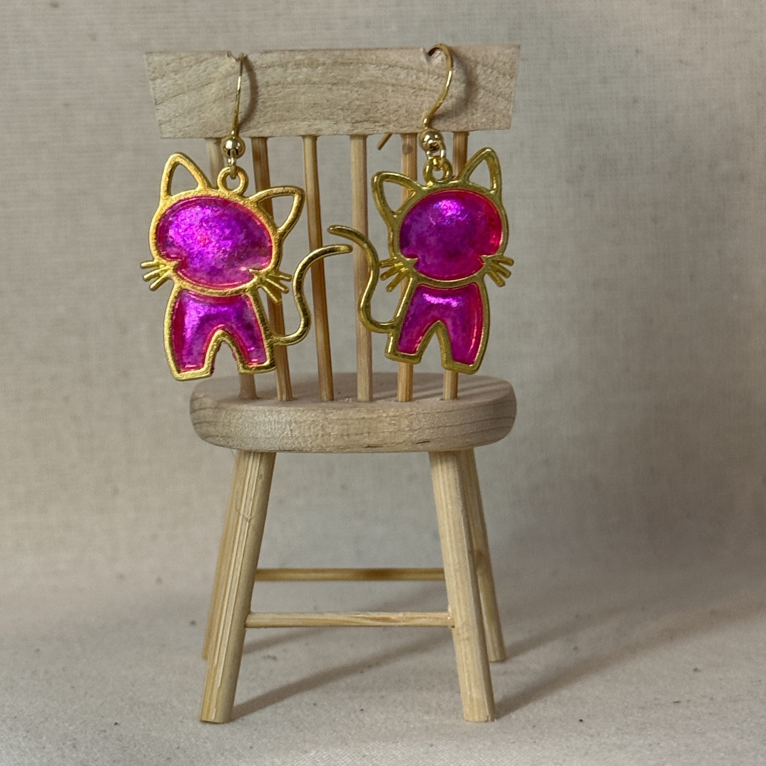 Hand made cat earrings, art for ears, miniature cat earrings