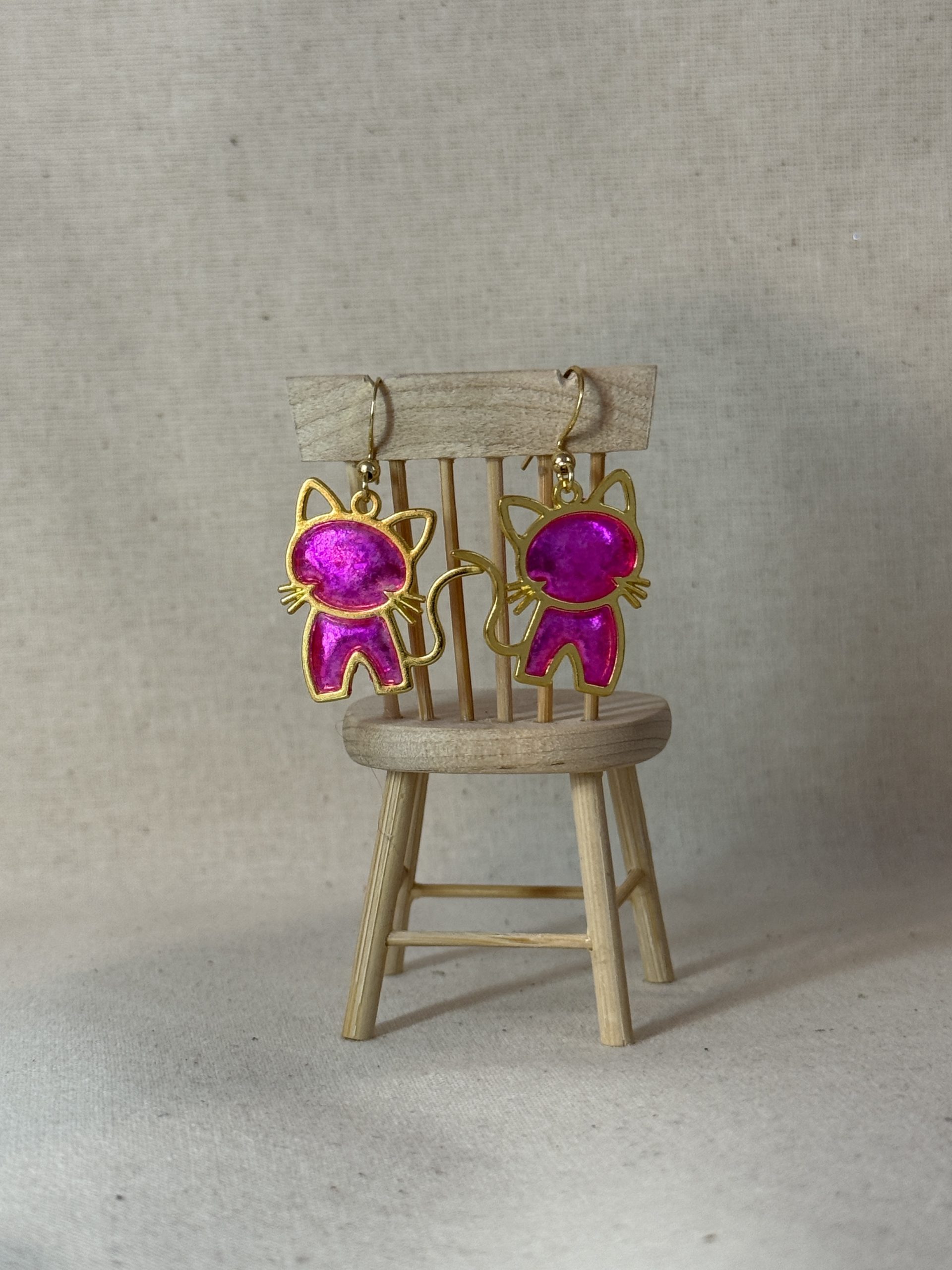 Hand made cat earrings, art for ears, miniature cat earrings