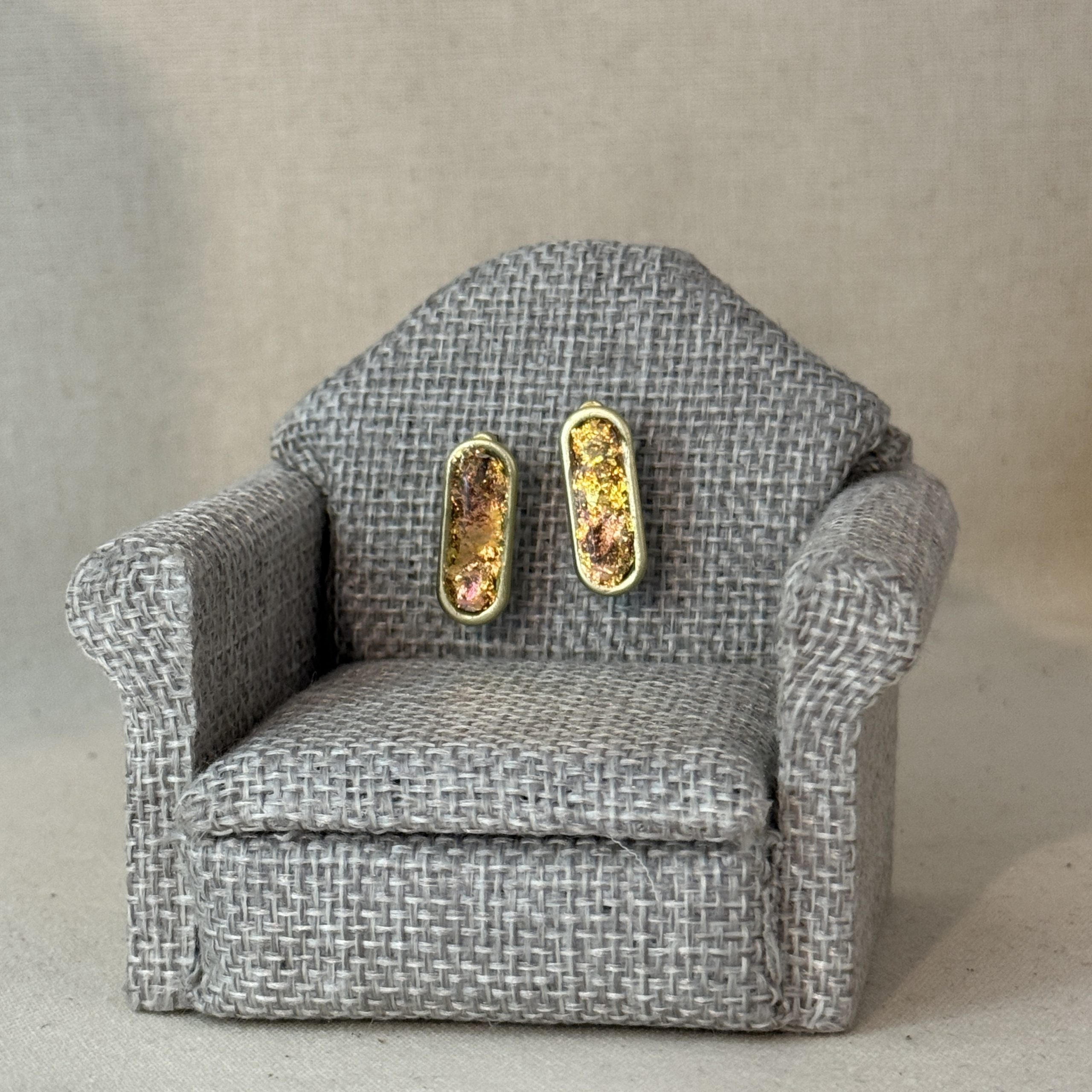 Hand crafted unique stud earrings gold rounded rectangles NZ gold stud earrings