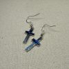 NZ Hand made jewellery silver blue cross earrings