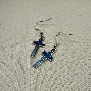 NZ Hand made jewellery silver blue cross earrings