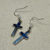 NZ Hand made jewellery silver blue cross earrings
