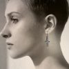 NZ Hand made jewellery silver blue cross earrings